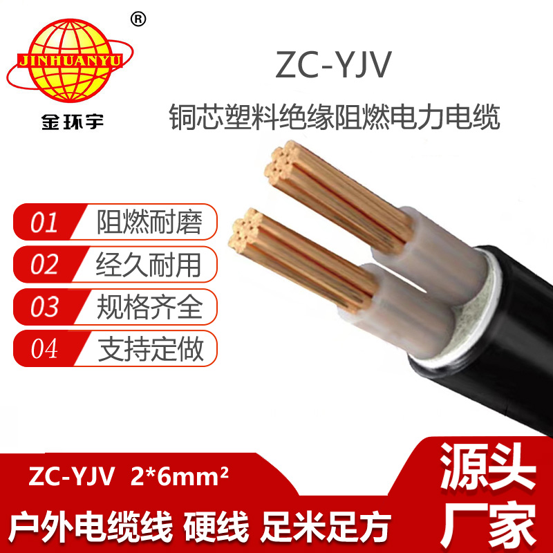 金環(huán)宇電纜 電力電纜yjv 二芯ZC-YJV2X6平方 阻燃yjv電纜