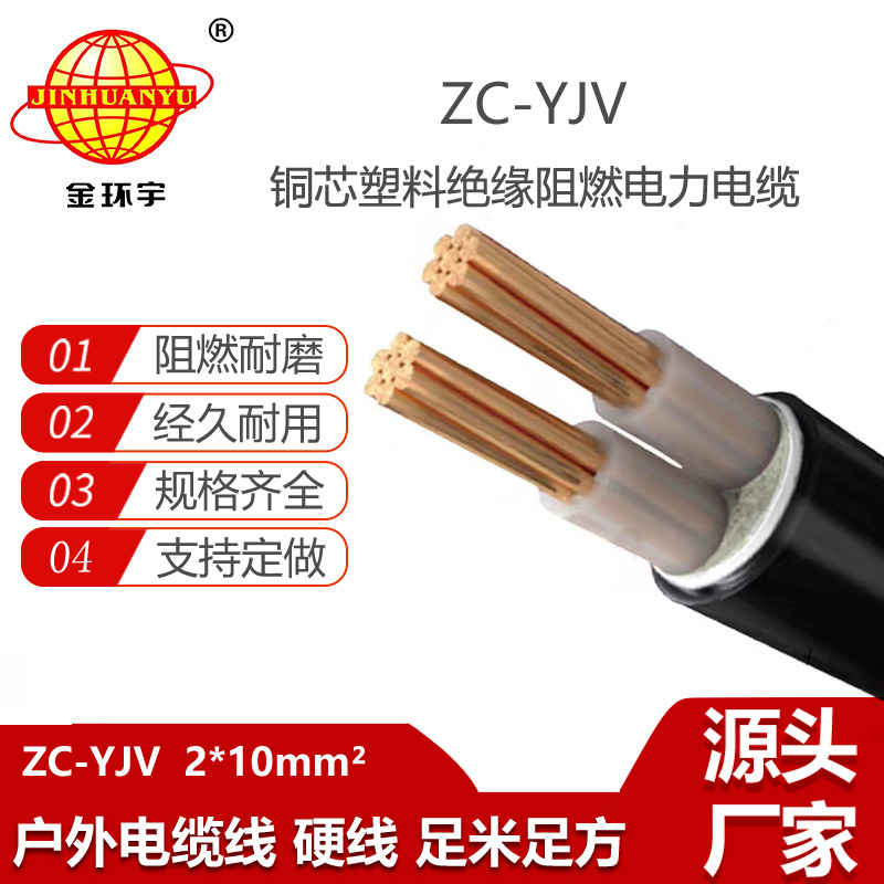 金環(huán)宇電纜 阻燃yjv電纜 ZC-YJV 2X10平方  交聯(lián)電纜yjv