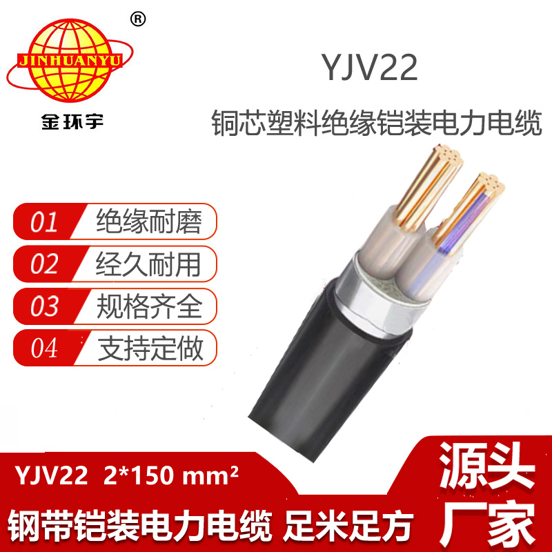 金環(huán)宇電纜 YJV22 2X150平方 2芯電纜 銅芯硬線鎧裝電纜 定做