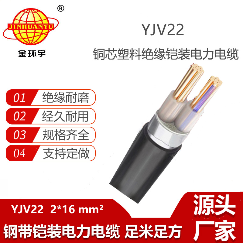 金環(huán)宇電纜 銅芯鎧裝電纜 YJV22 2X16平方低壓電力電纜