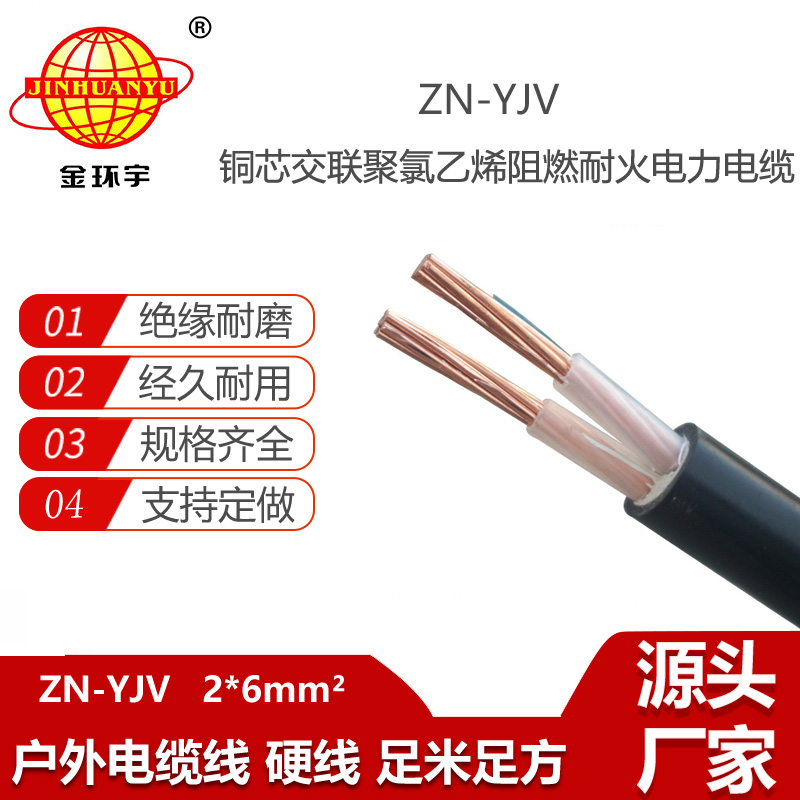 金環(huán)宇電線電纜 阻燃電纜yjv ZN-YJV 2X6平方 阻燃耐火電纜廠家