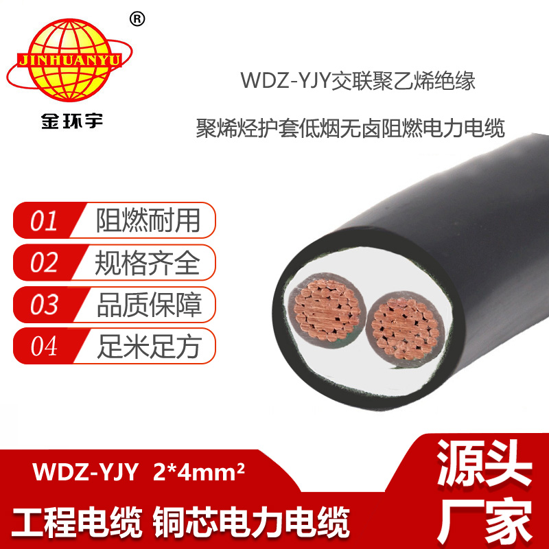 金環(huán)宇電線電纜 低煙無(wú)鹵電力電纜WDZ-YJY 2X4平方 低壓交聯(lián)電纜