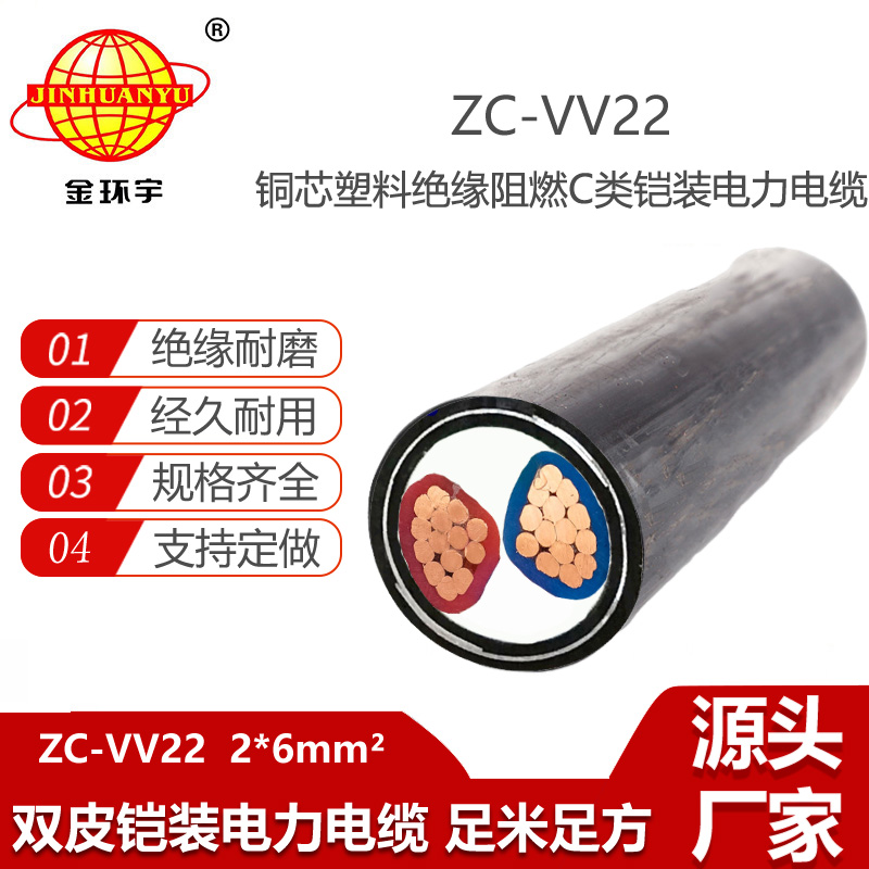 金環(huán)宇電線電纜 鎧裝阻燃電纜ZC-VV22-2X6平方 vv22電力電纜