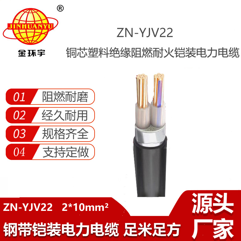 金環(huán)宇電線電纜 阻燃耐火電力電纜ZN-YJV22-2X10平方y(tǒng)jv22鎧裝電纜價格