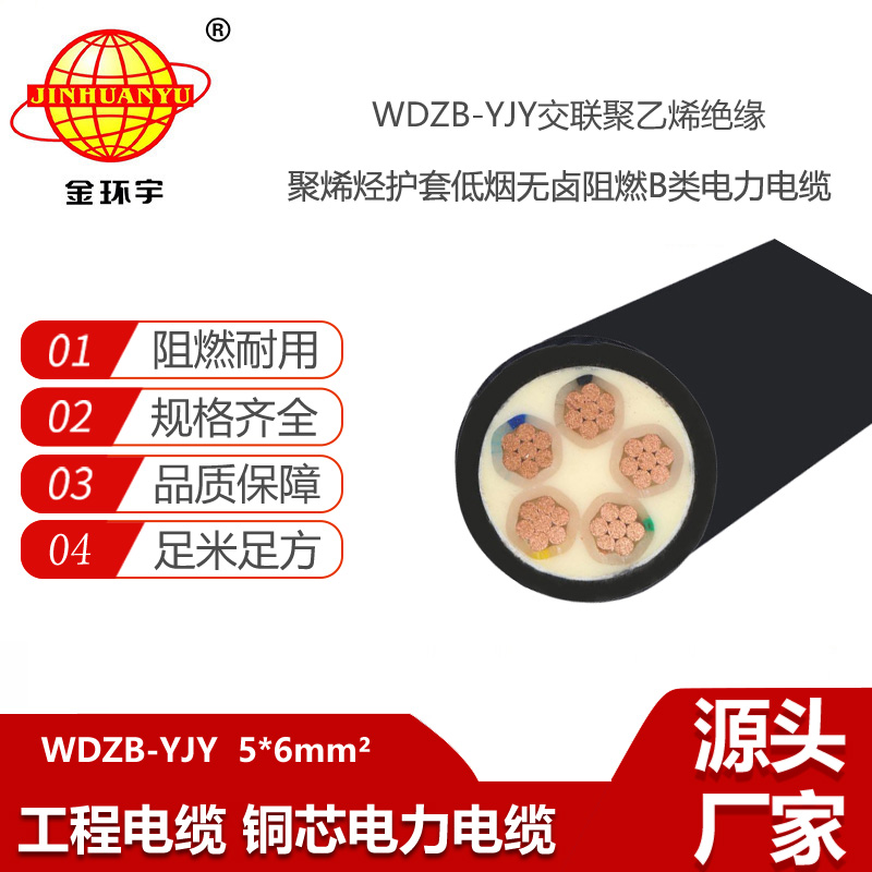 金環(huán)宇電線電纜 低煙無鹵阻燃電纜生產(chǎn)廠家 WDZB-YJY 5X6平方