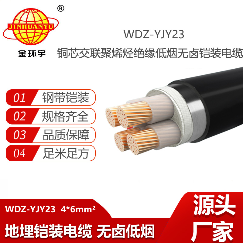 金環(huán)宇電纜 銅芯低壓交聯(lián)電力電纜WDZ-YJY23-4X6平方 低煙無鹵電纜