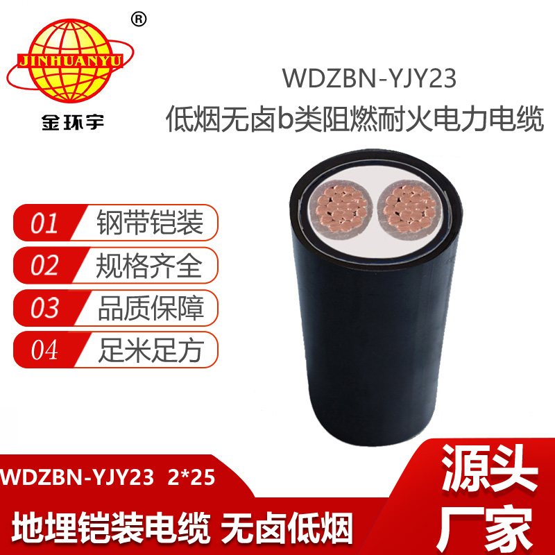 金環(huán)宇電線電纜 鋼帶鎧裝電纜深圳低煙無鹵阻燃耐火電纜WDZBN-YJY23-2X25平方