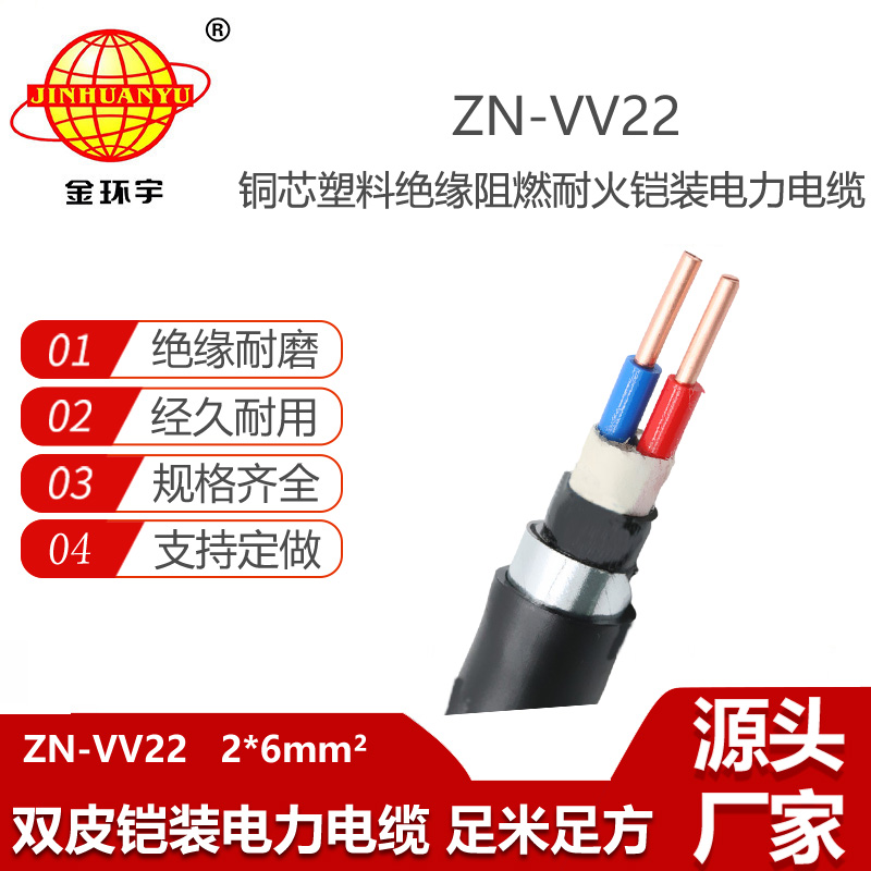 金環(huán)宇電線電纜 阻燃耐火鎧裝電力電纜批發(fā)價格銅芯ZN-VV22-2X6