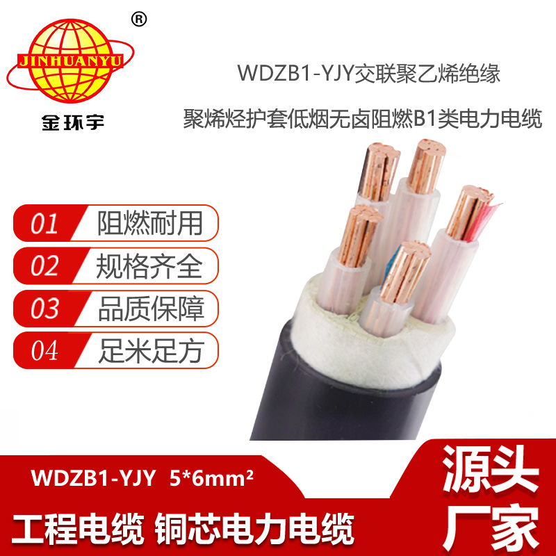 金環(huán)宇電線電纜 低煙無鹵阻燃B1級交聯(lián)電力電纜 WDZB1-YJY 5x6平方